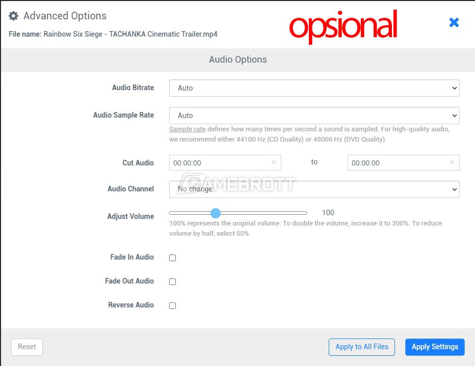 FreeConvert Audio Settings