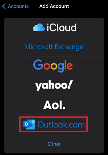 Apple mail add Outlook.com to iPhone