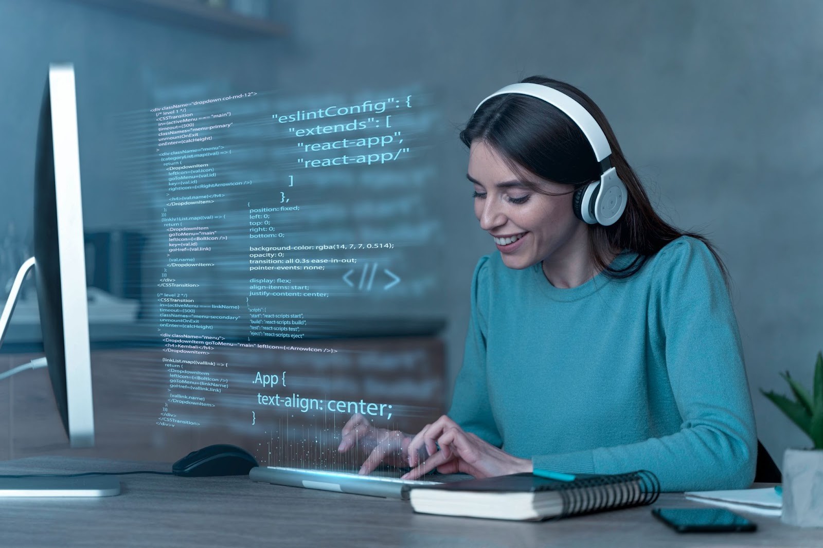 Software Engineer at Work: A focused software engineer coding at a computer, highlighting the problem-solving and creative aspects of the job.