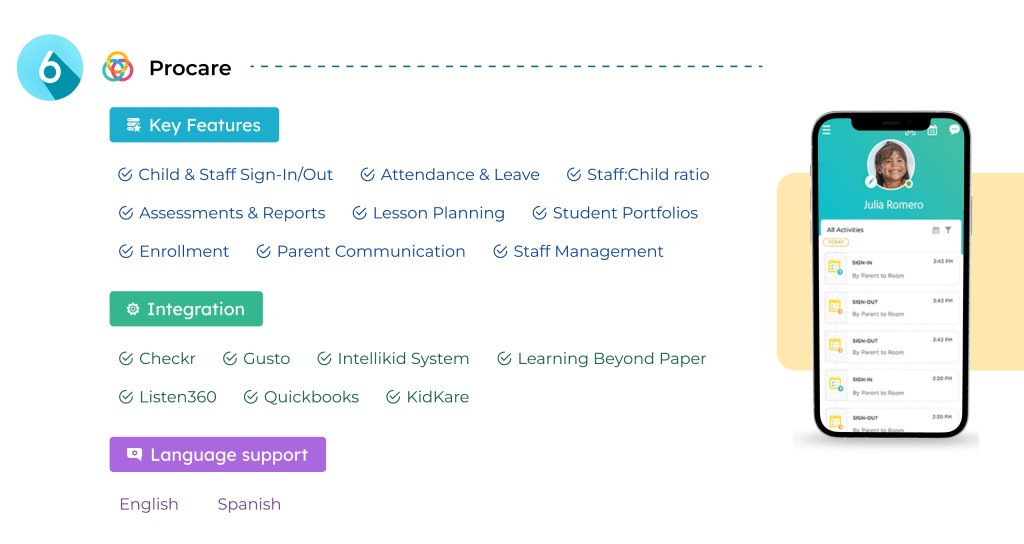Brightwheel interface emphasizing daily activities