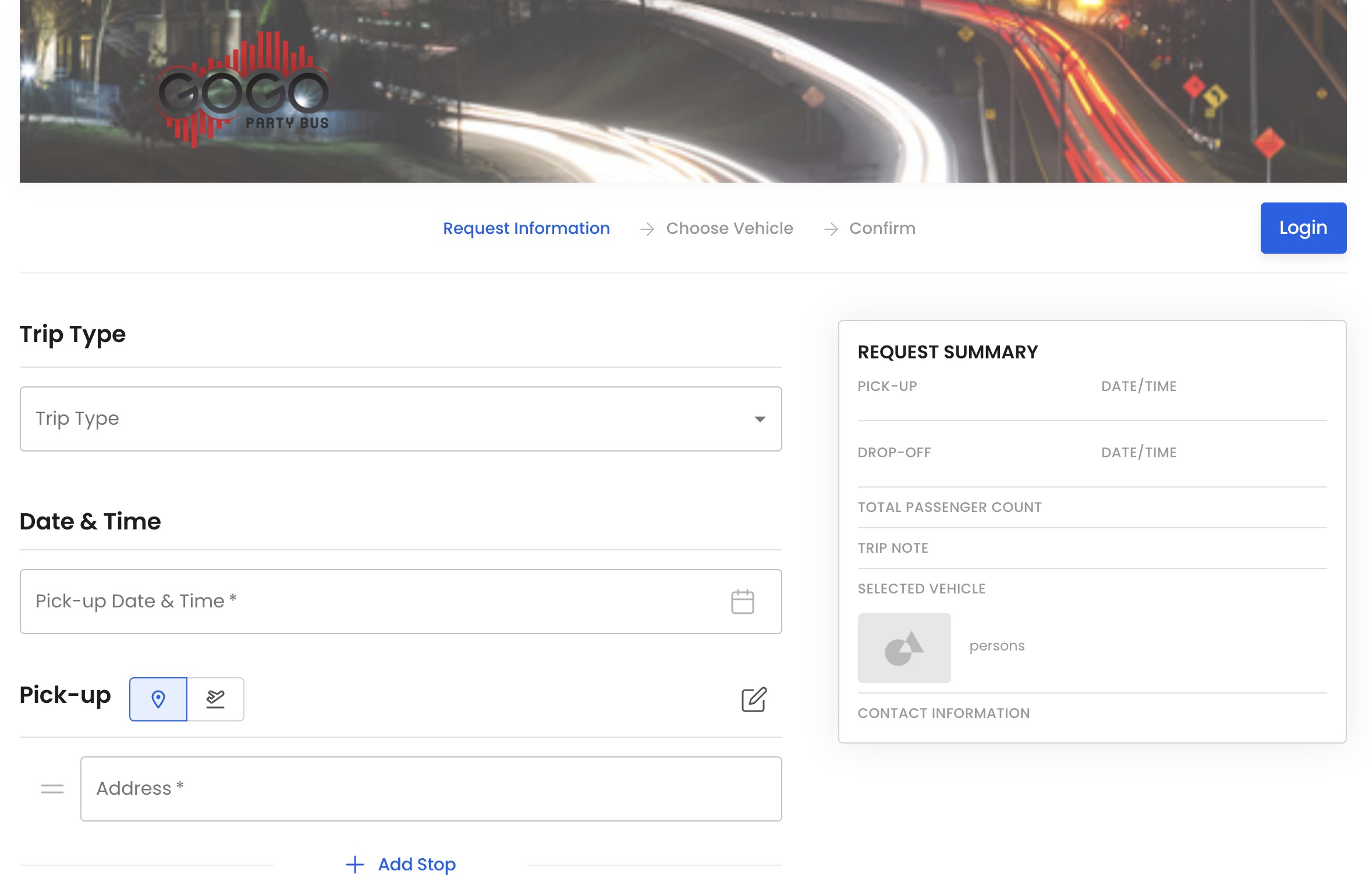Limo booking software interface