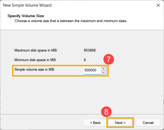 Specify volume size