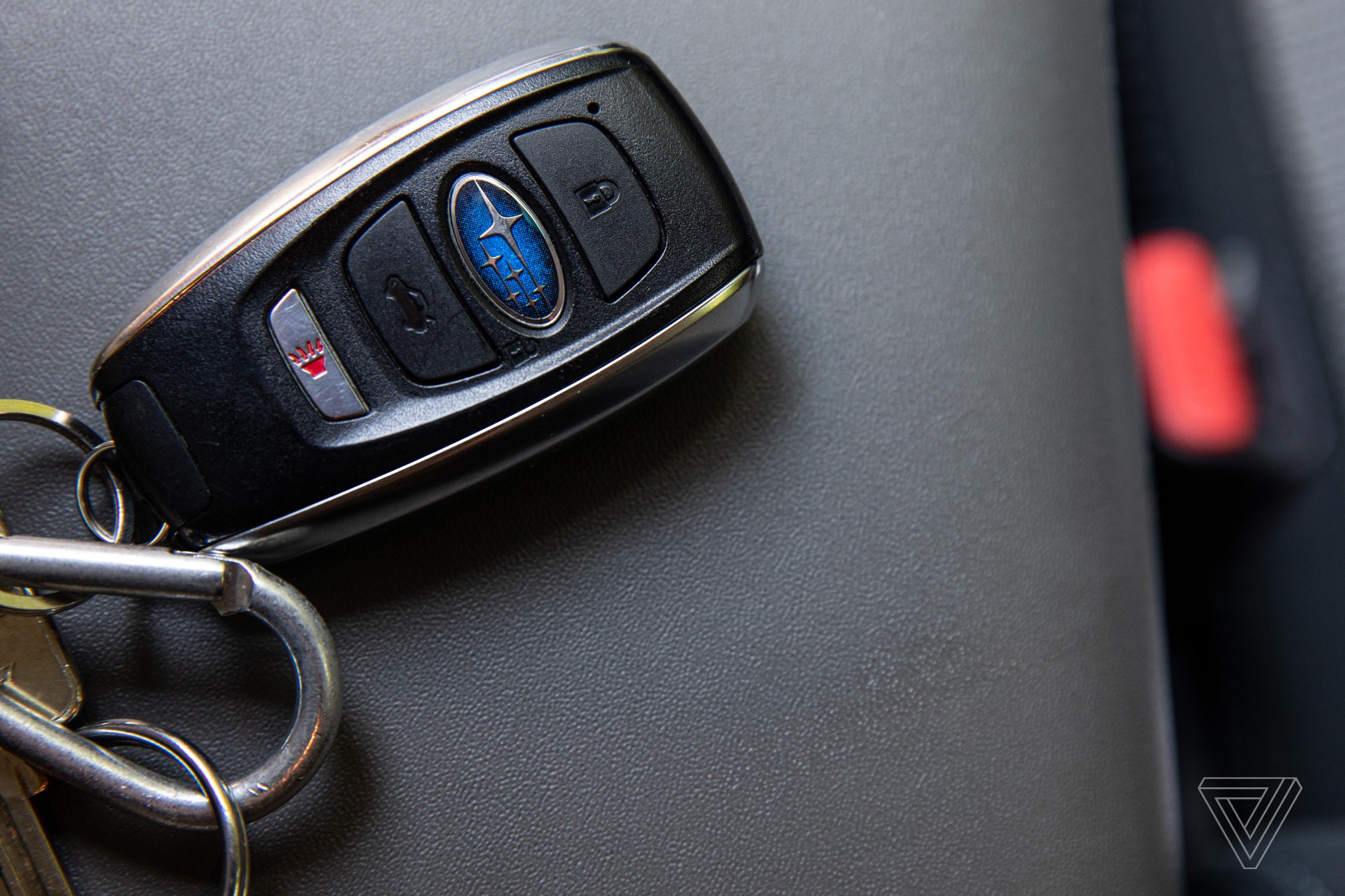 Car interior with heated seat button