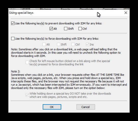 Using special keys to prevent IDM from intercepting downloads