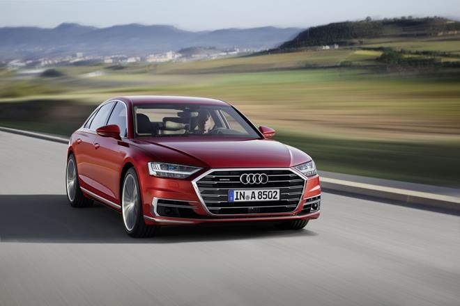 Audi A8 engine components, highlighting the emission control system
