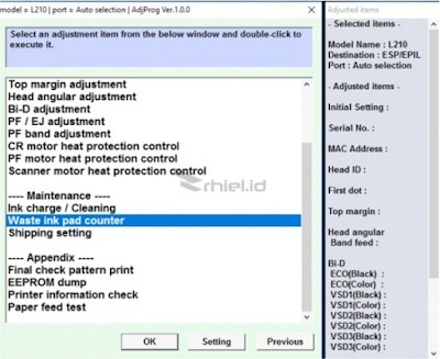 Epson L210 Adjustment Program Waste Ink Pad Counter Settings