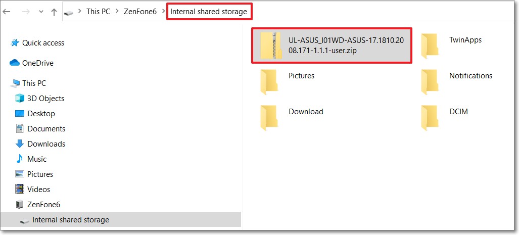 Copying Firmware ZIP File to Phone's Internal Storage