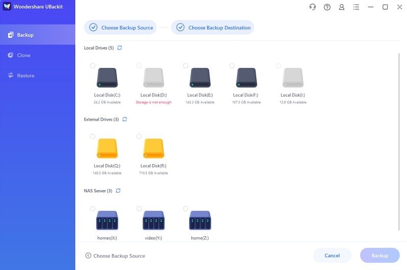 Choose Backup Destination