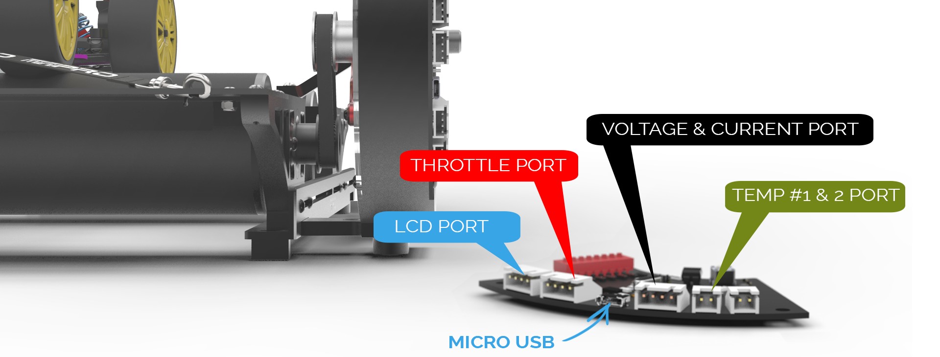 RC car dyno setup showing connections and software interface