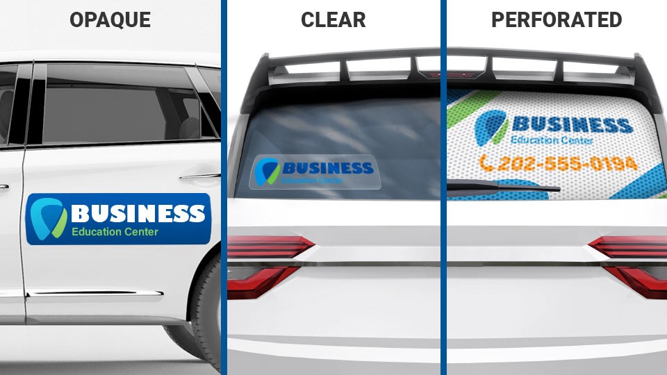 Custom-designed car decals in different material options