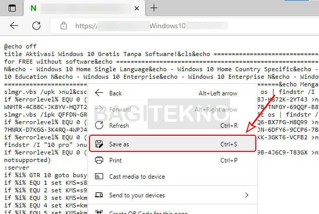 Save Batch file to activate Windows 10