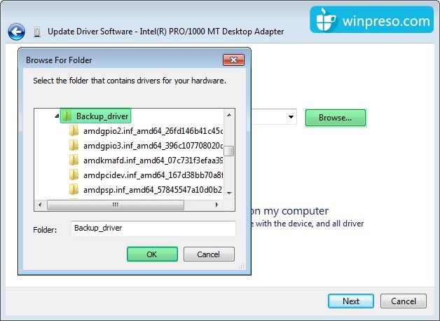 Select the Backup Folder