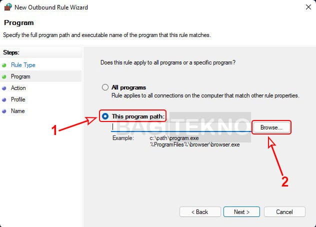 Menambahkan program yang akan diblokir akses internetnya