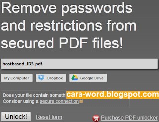 Upload PDF file to remove password with iLovePDF