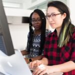 Software developer working on code