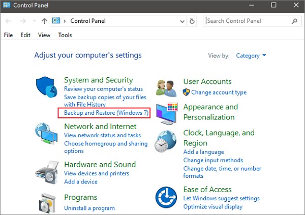 Navigate to Backup and Restore settings
