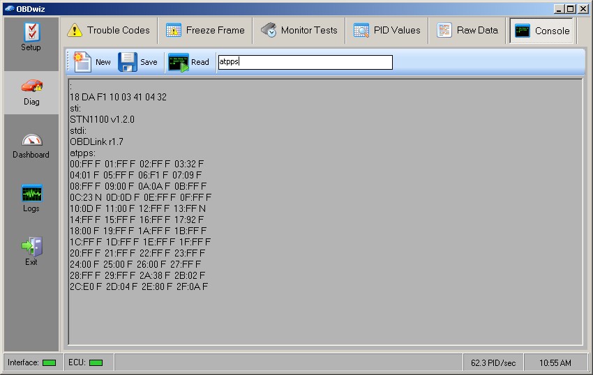 OBDwiz Console Tab