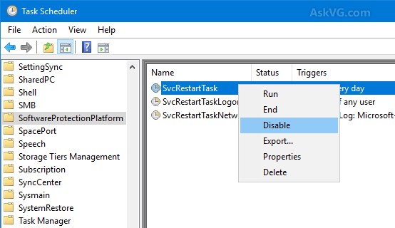 Disable SppSvc Restart Task Windows 10