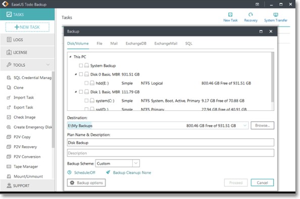 Choose Disk/Partition Backup Plan
