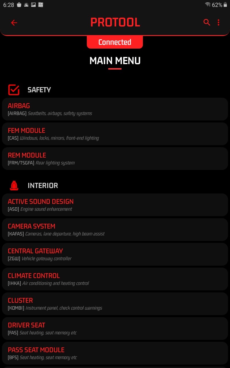 Protool Menu Section