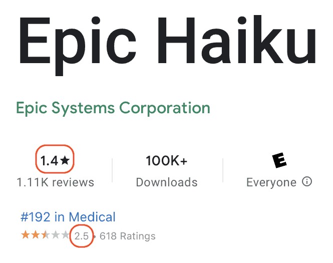 Epic-mobile-app-ratings for EHR integration