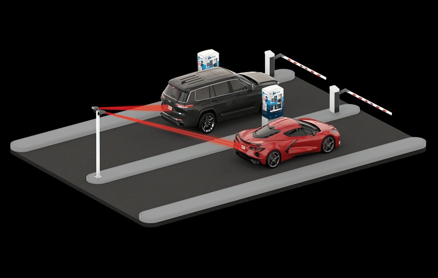 Hamilton ExpressPass LPR system installed at a car wash facility, showing a car entering the wash bay
