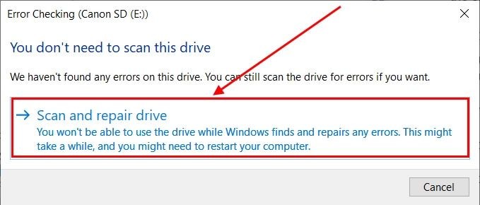 Scanning and recovering using Windows Repair