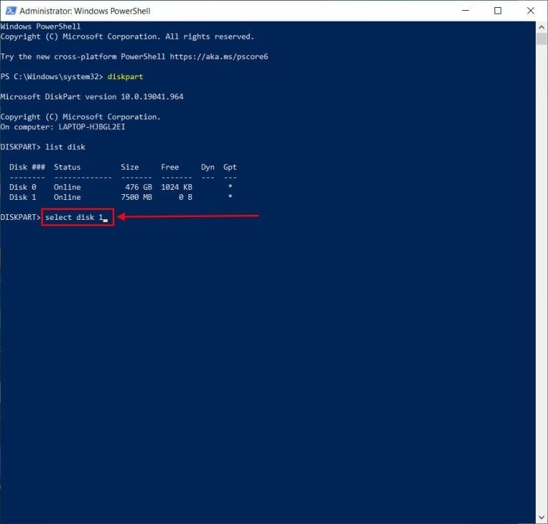 Inputting select disk
