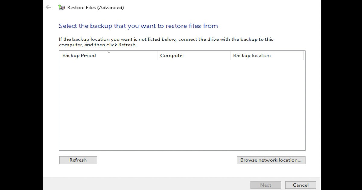 Windows Backup Interface Showing File Restoration Options
