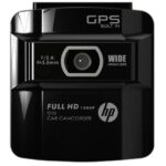 Front view of the HP F210 dash cam showcasing its lens and design