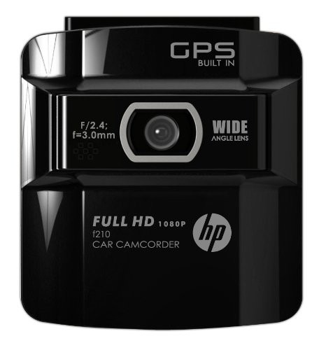 Front view of the HP F210 dash cam showcasing its lens and design