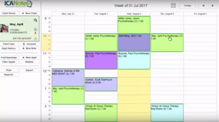 Screenshot of ICANotes' calendar and scheduling tool