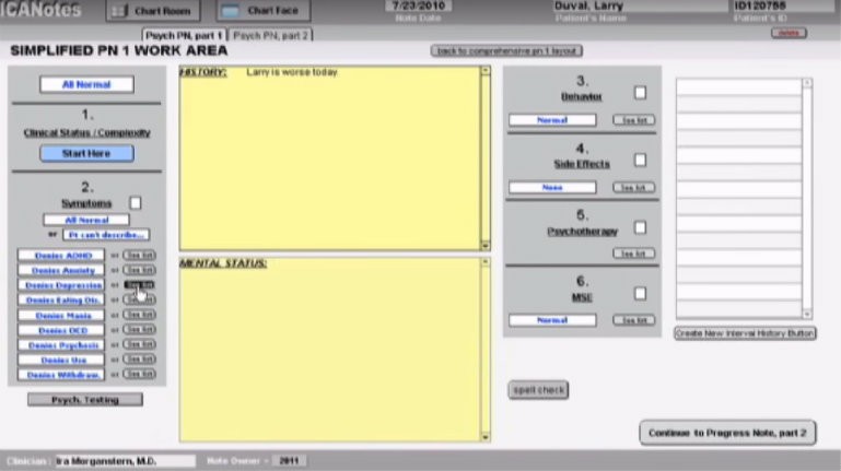 Screenshot of ICANotes' interface, highlighting note-taking simplification with buttons