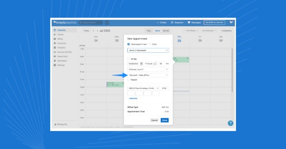 Image of SimplePractice software.