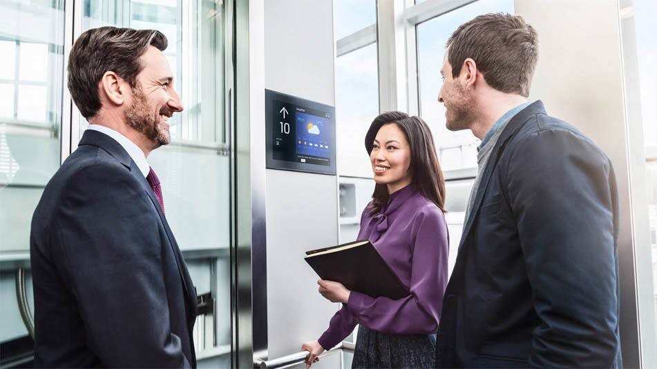 Technician using elevator car design software for diagnostic training