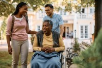 Long-term care facility walking outside