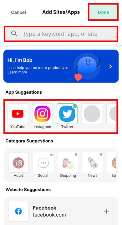 Adding a website to the block list in the mobile version of BlockSite