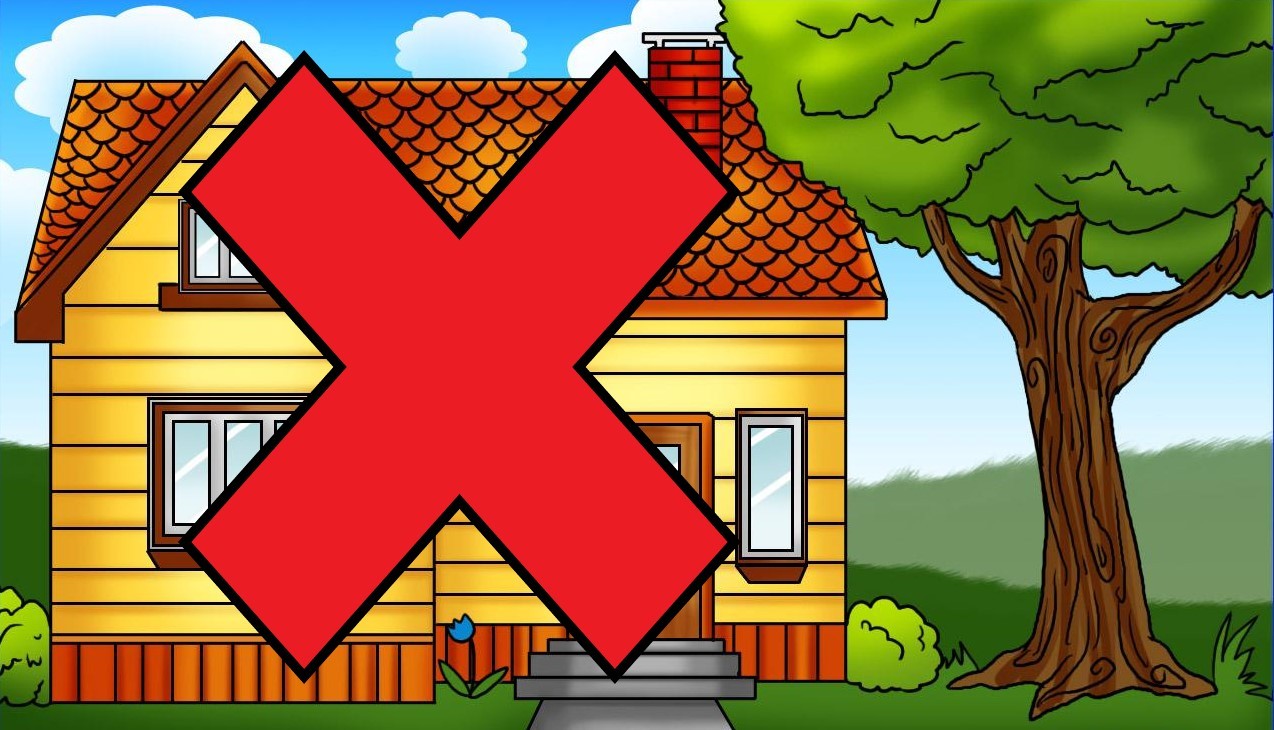 Drawing of a house with a red 