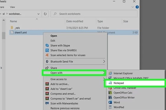 Open with notepad
