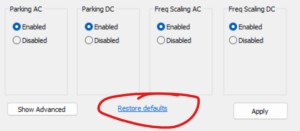ParkControl Restore Defaults