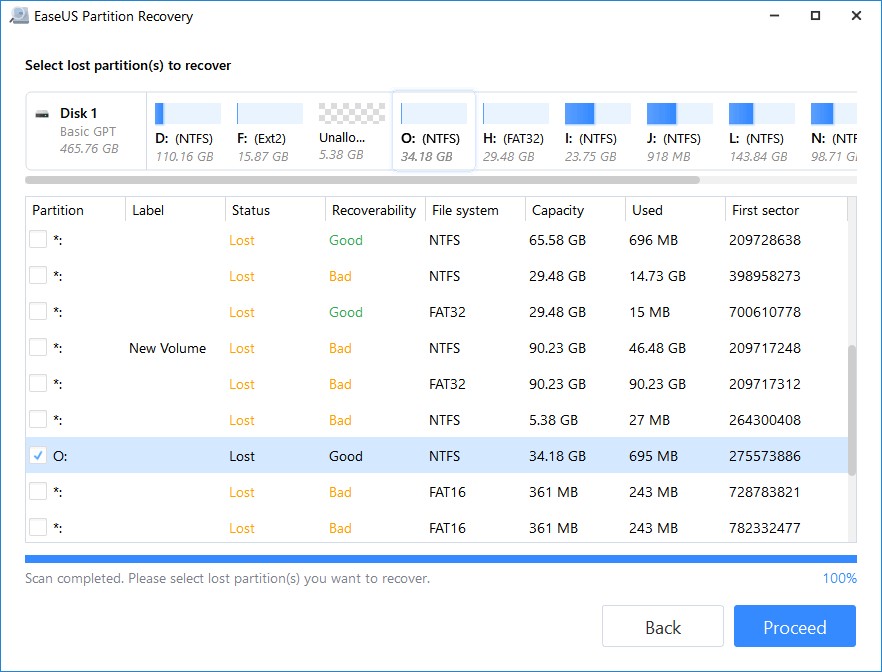 Scanning process to find lost partitions