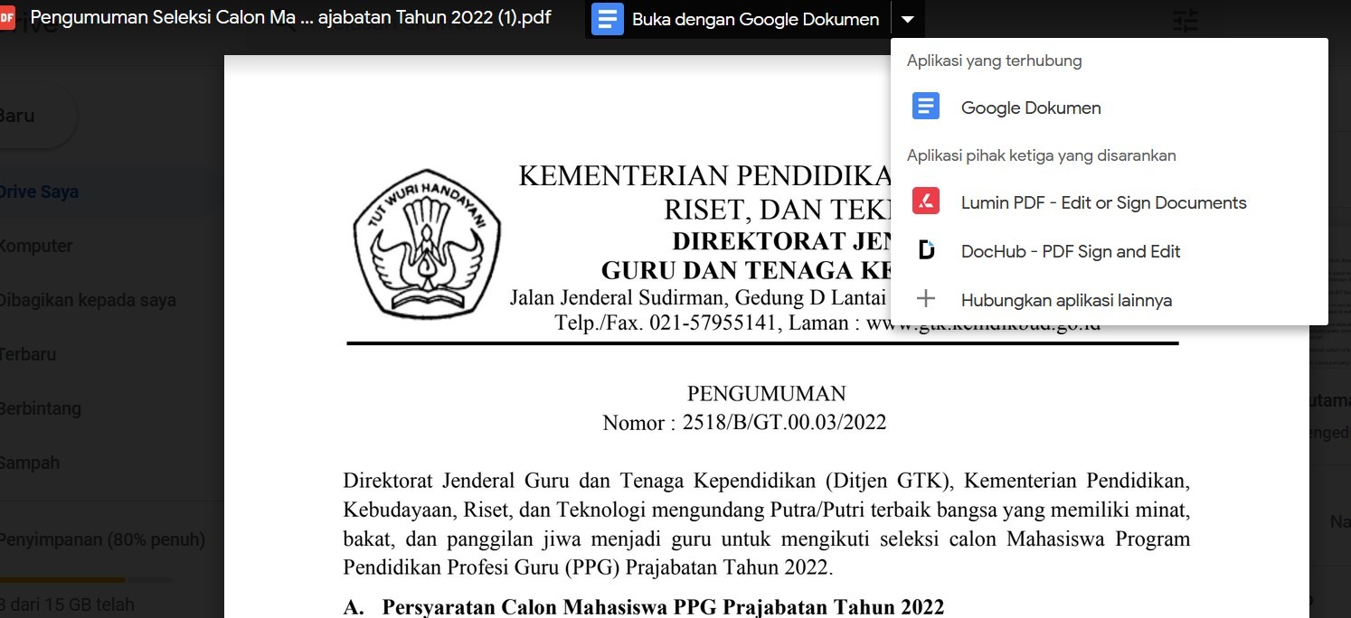Editing a PDF with Google Docs Interface