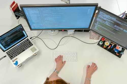 Automotive engineer uses a computer for diagnostics