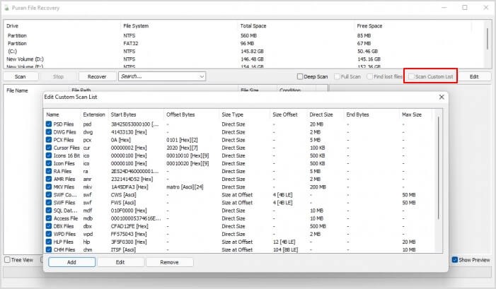 Puran File Recovery Customized Scan