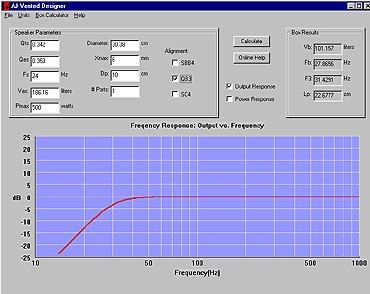 AJ Audio Subwoofer Design Software Interface