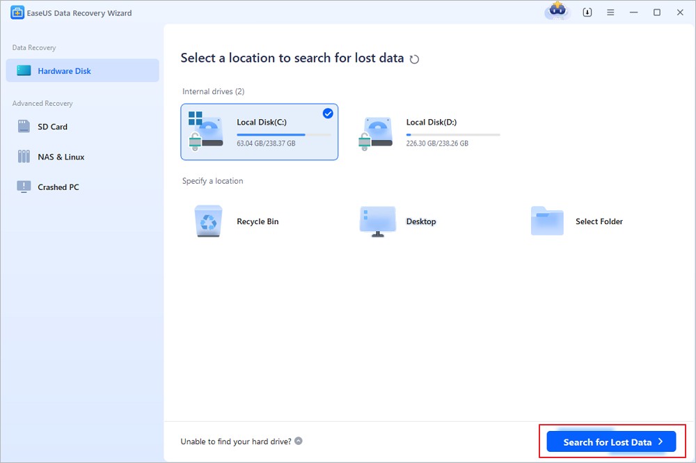 EaseUS Data Recovery Wizard Interface