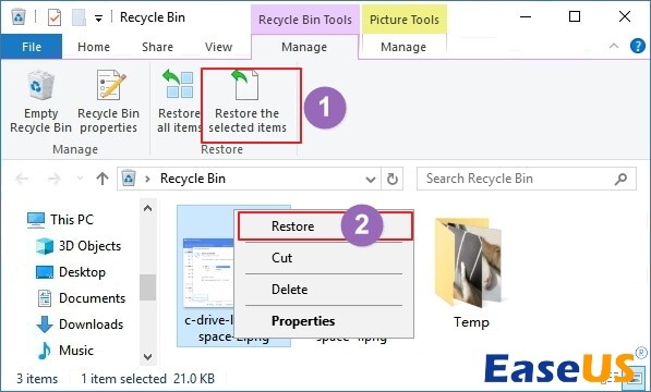 Open Recycle Bin to find deleted files