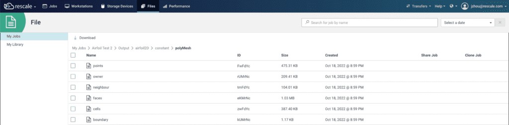 Rescale Files Directory View