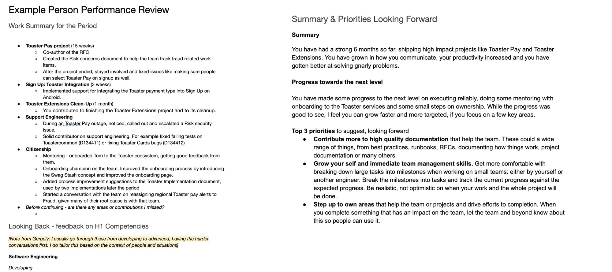 The performance review template I use