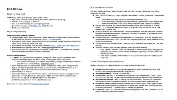 Performance Review Template Example For Software Engineers